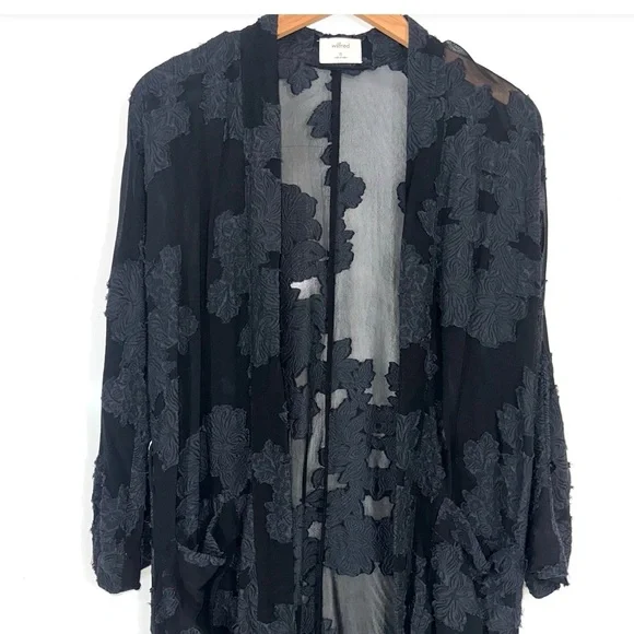 Aritzia Wilfred Black Durante Robe Sheer Floral duster - Picture 2 of 14